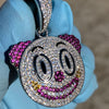 925 Sterling Silver Clown Emoji Pendant Purple CZ Iced Flooded Out