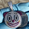 925 Sterling Silver Clown Emoji Pendant Purple CZ Iced Flooded Out