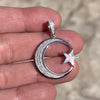 925 Sterling Silver Crescent Moon and Star Muslim Islam Arabic CZ Pendant