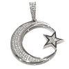 925 Sterling Silver Crescent Moon and Star Muslim Islam Arabic CZ Pendant