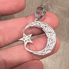 925 Sterling Silver Crescent Moon and Star Muslim Islam Arabic CZ Pendant