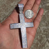 925 Sterling Silver Cross Micro Pave Iced CZ Flooded Out Pendant Large 4"