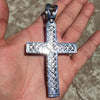 925 Sterling Silver Cross Micro Pave Iced CZ Flooded Out Pendant Large 4"