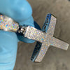 925 Sterling Silver Cross Moissanite Iced Flooded Out Pendant  2"