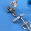 925 Sterling Silver Cross Stud Earrings 0.12CT D VVS Moissanite Stones Iced Flooded Out