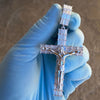 925 Sterling Silver Crucifix Jesus Cross Baguette CZ Pendant Big 2.5"