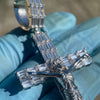 925 Sterling Silver Crucifix Jesus Cross Baguette CZ Pendant Big 2.5"