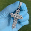 925 Sterling Silver Cuban Link Cross Iced Bling Flooded Out Pendant