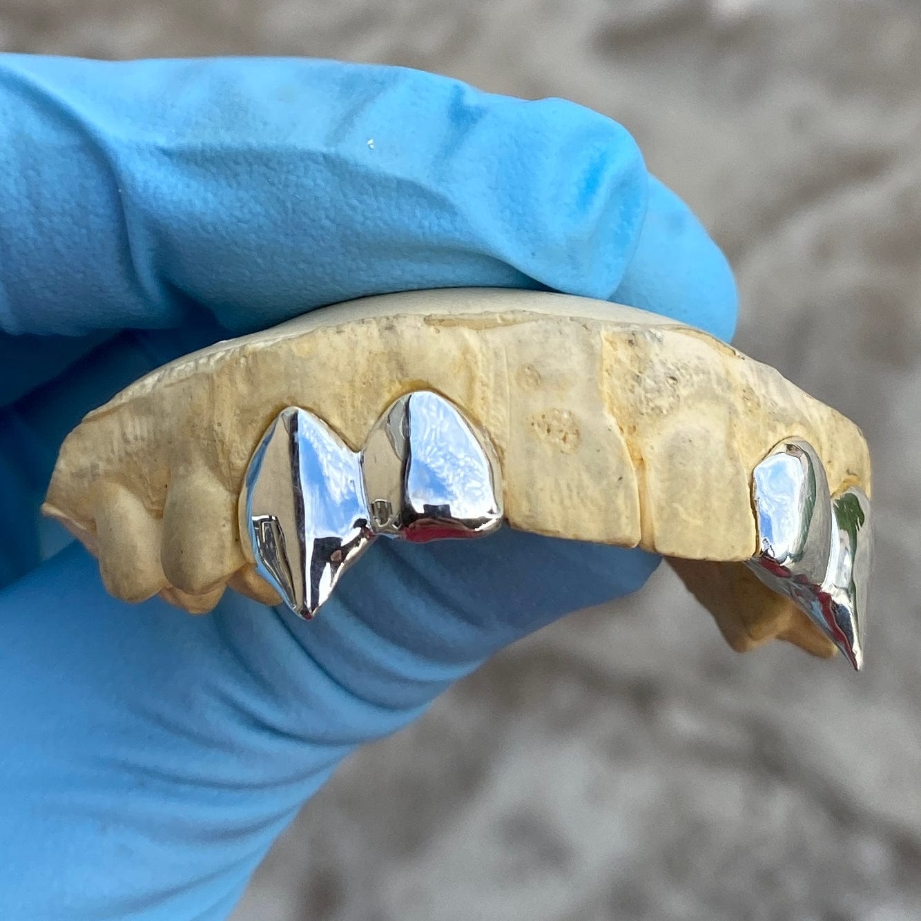 925 Sterling Silver Custom Fangs Double Grillz Set Vampire Fang & Toot