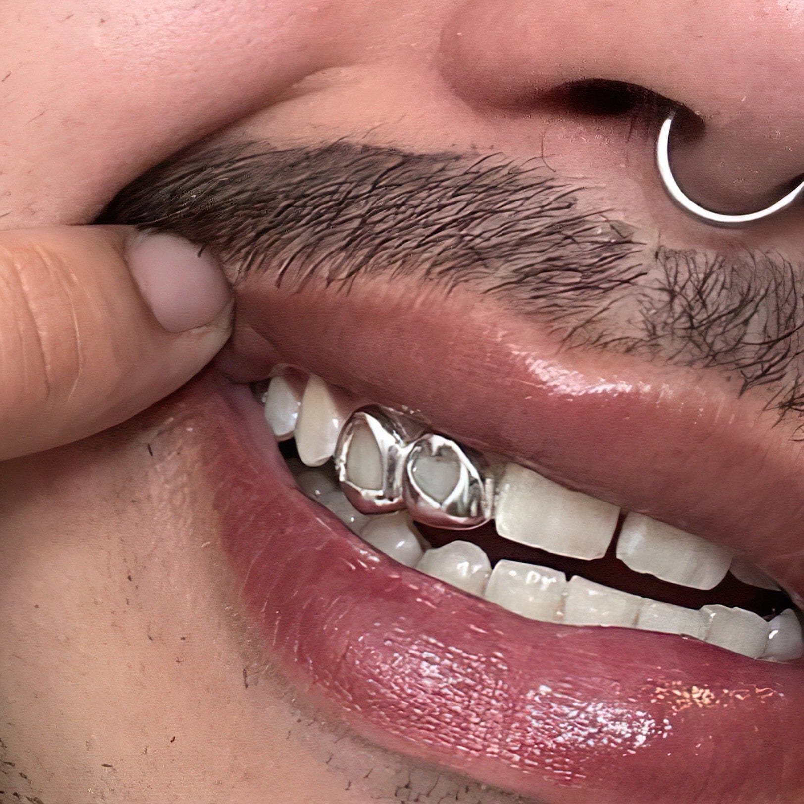 Tooth Custom 925 Sterling Silver Double Cap Heart Cutout & Open Tooth Custom Grillz