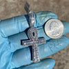 925 Sterling Silver Egyptian Ankh Cross Round Baguette Iced Pendant