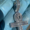 925 Sterling Silver Egyptian Ankh Cross Round Baguette Iced Pendant