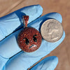 925 Sterling Silver Fire Red Orange Angry Face Emoji Iced CZ Flooded Out Pendant