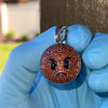 925 Sterling Silver Fire Red Orange Angry Face Emoji Iced CZ Flooded Out Pendant