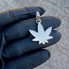 925 Sterling Silver Green Enamel Weed Leaf Marijuana 0.2ct Moissanite Pendant