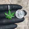 925 Sterling Silver Green Enamel Weed Leaf Marijuana 0.2ct Moissanite Pendant