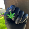 925 Sterling Silver Green Enamel Weed Leaf Marijuana 0.2ct Moissanite Pendant