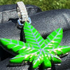 925 Sterling Silver Green Enamel Weed Leaf Marijuana 0.2ct Moissanite Pendant