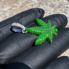 925 Sterling Silver Green Enamel Weed Leaf Marijuana 0.2ct Moissanite Pendant