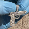 925 Sterling Silver Gun Pistol Scrollwork Engraving Iced CZ Pendant