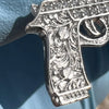 925 Sterling Silver Gun Pistol Scrollwork Engraving Iced CZ Pendant