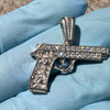 925 Sterling Silver Gun Pistol Scrollwork Engraving Iced CZ Pendant