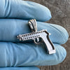 925 Sterling Silver Gun Pistol Scrollwork Engraving Iced CZ Pendant