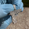925 Sterling Silver Gun Pistol Scrollwork Engraving Iced CZ Pendant
