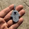 925 Sterling Silver Hamsa Hand Blue Eye Infinity Symbol Iced CZ Pendant