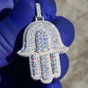 925 Sterling Silver Hamsa Hand Iced CZ Pendant