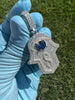 925 Sterling Silver Hamsa Hand of Fatima Blue Evil Eye Iced CZ Pendant