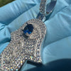 925 Sterling Silver Hamsa Hand of Fatima Blue Evil Eye Iced CZ Pendant