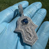 925 Sterling Silver Hamsa Hand of Fatima Blue Evil Eye Iced CZ Pendant