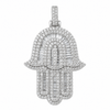 925 Sterling Silver Hamsa Hand Pendant Iced Baguette CZ 3D Charm