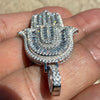 925 Sterling Silver Hamsa Hand Pendant Iced Baguette CZ 3D Charm