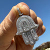 925 Sterling Silver Hamsa Hand Pendant Iced Baguette CZ 3D Charm