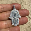 925 Sterling Silver Hamsa Hand Pendant Iced Baguette CZ 3D Charm