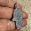 925 Sterling Silver Hamsa Hand Pendant Iced Baguette CZ 3D Charm