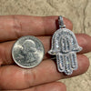 925 Sterling Silver Hamsa Hand Pendant Iced Baguette CZ 3D Charm