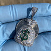 925 Sterling Silver Iced Money Bag Emoji Flooded Out Pendant