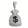 925 Sterling Silver Iced Money Bag Emoji Flooded Out Pendant