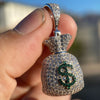 925 Sterling Silver Iced Money Bag Emoji Flooded Out Pendant