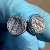 925 Sterling Silver Iced Round Baguette Flooded Out Earrings 10MM