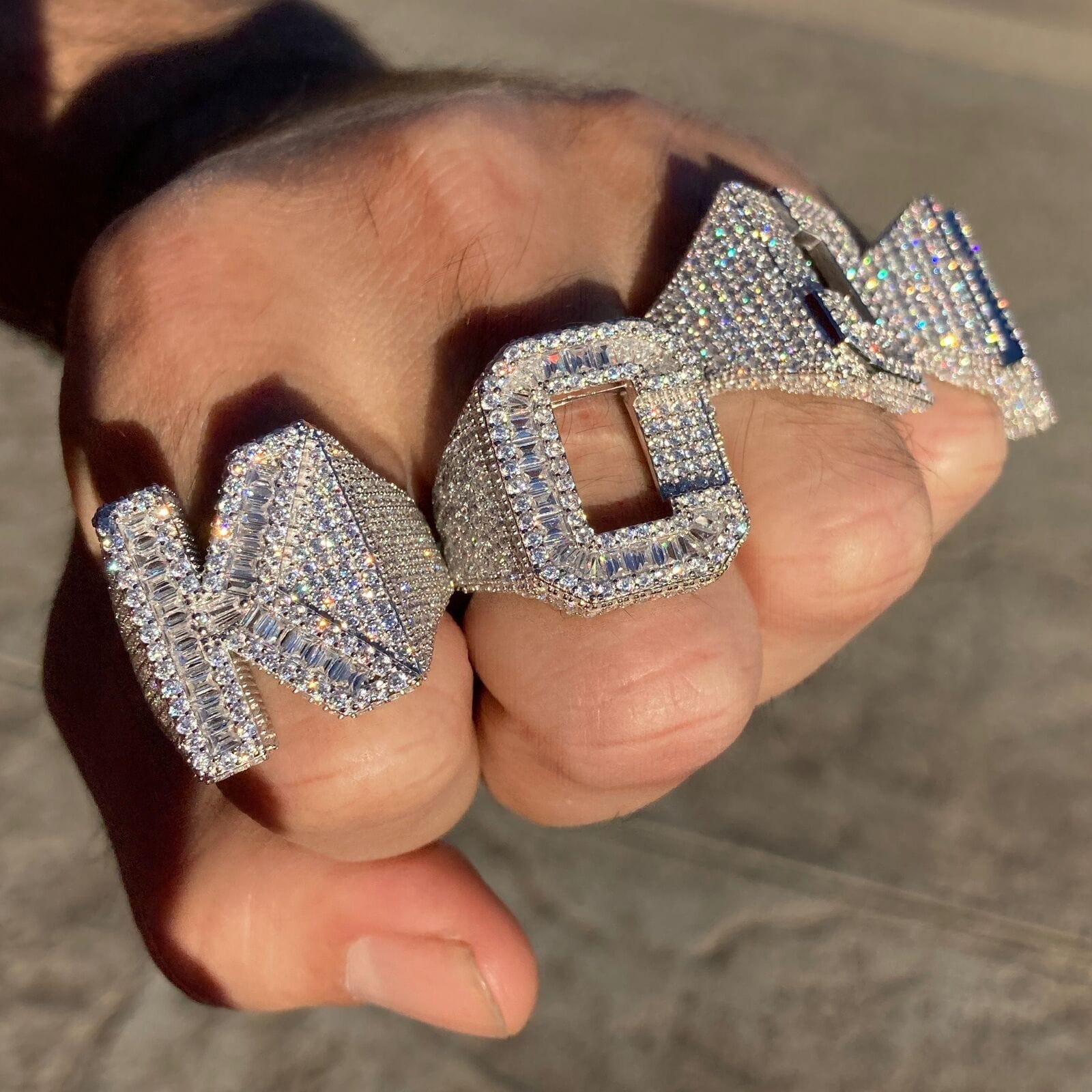 925 Sterling Silver Initial Letter Iced Baguette Flooded Out Ring
