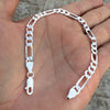 925 Sterling Silver Italy Figaro Link Chain Bracelet 6 MM Thick 6"-9" Inch