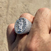 925 Sterling Silver La Santa Muerte Grim Reaper Iced Bling Out Ring