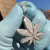 925 Sterling Silver Marijuana Weed Leaf Iced Flooded Out Moissanite Pendant