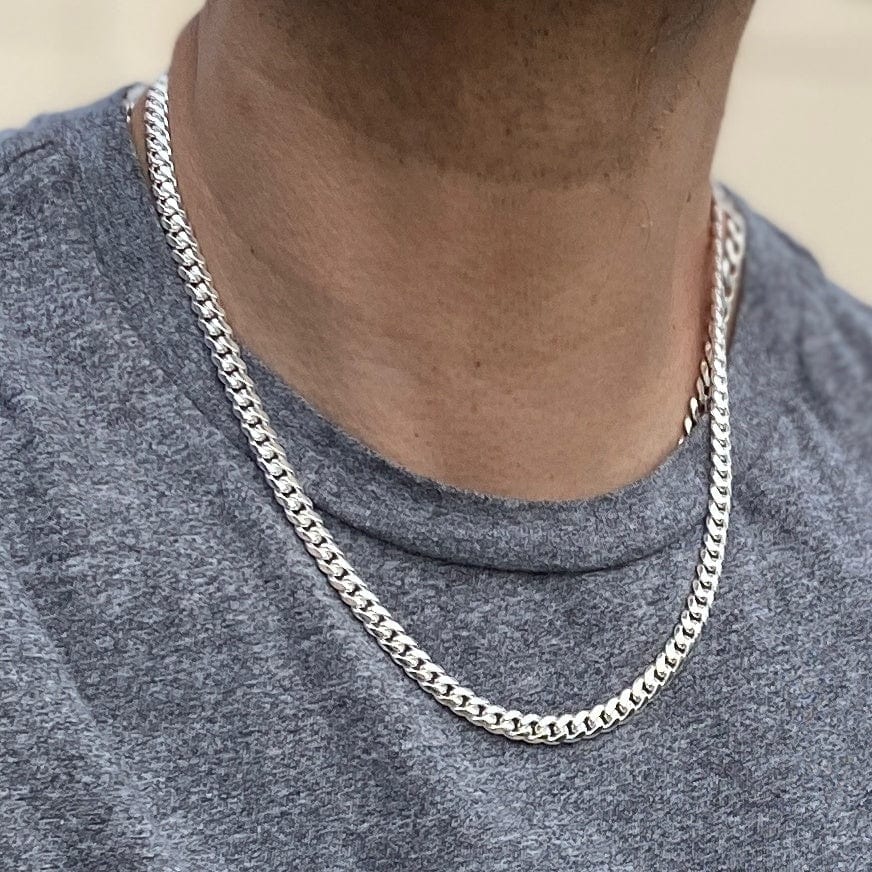 Silver Cuban Link Chain 6mm Silver Necklace Men's 