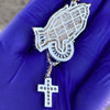 925 Sterling Silver Praying Hands Iced Pendant