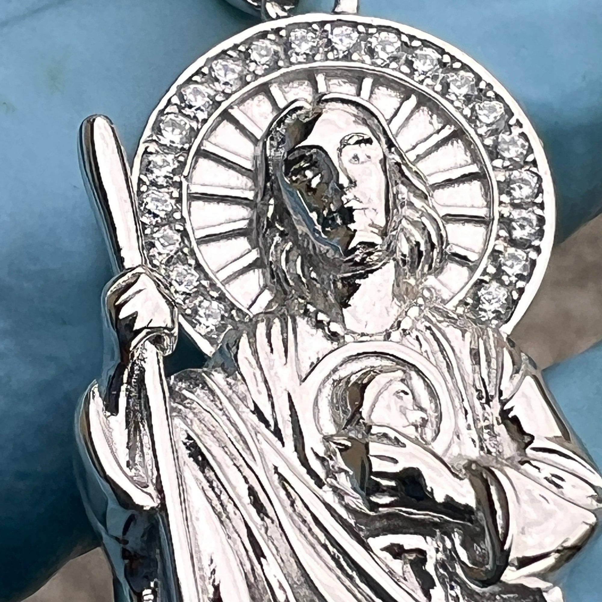 925 Sterling Silver San Judas Tadeo St Saint Jude CZ Pendant